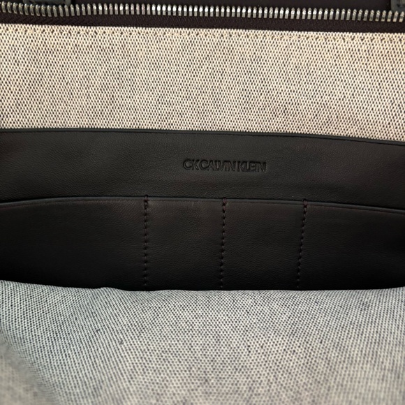 NWOT Calvin Klein Laptop Bag Leather & Nylon Material Black Compartments & Strap - Picture 9 of 12